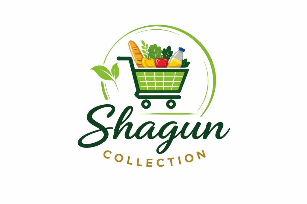 Shagun Collection logo featuring a green shopping cart filled with fresh groceries